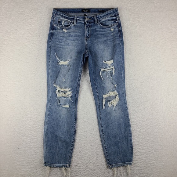 Judy Blue Denim - Judy Blue Jeans‎ Womens 7/28 Blue Boyfriend Fit Distress Light Wash Denim